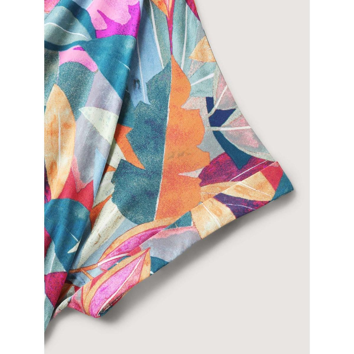 Plus Size Rayon Leafy Print Pockets Midi Dress Teal Women V-neck Short sleeve Curvy BloomChic 22-24/3X Product Image