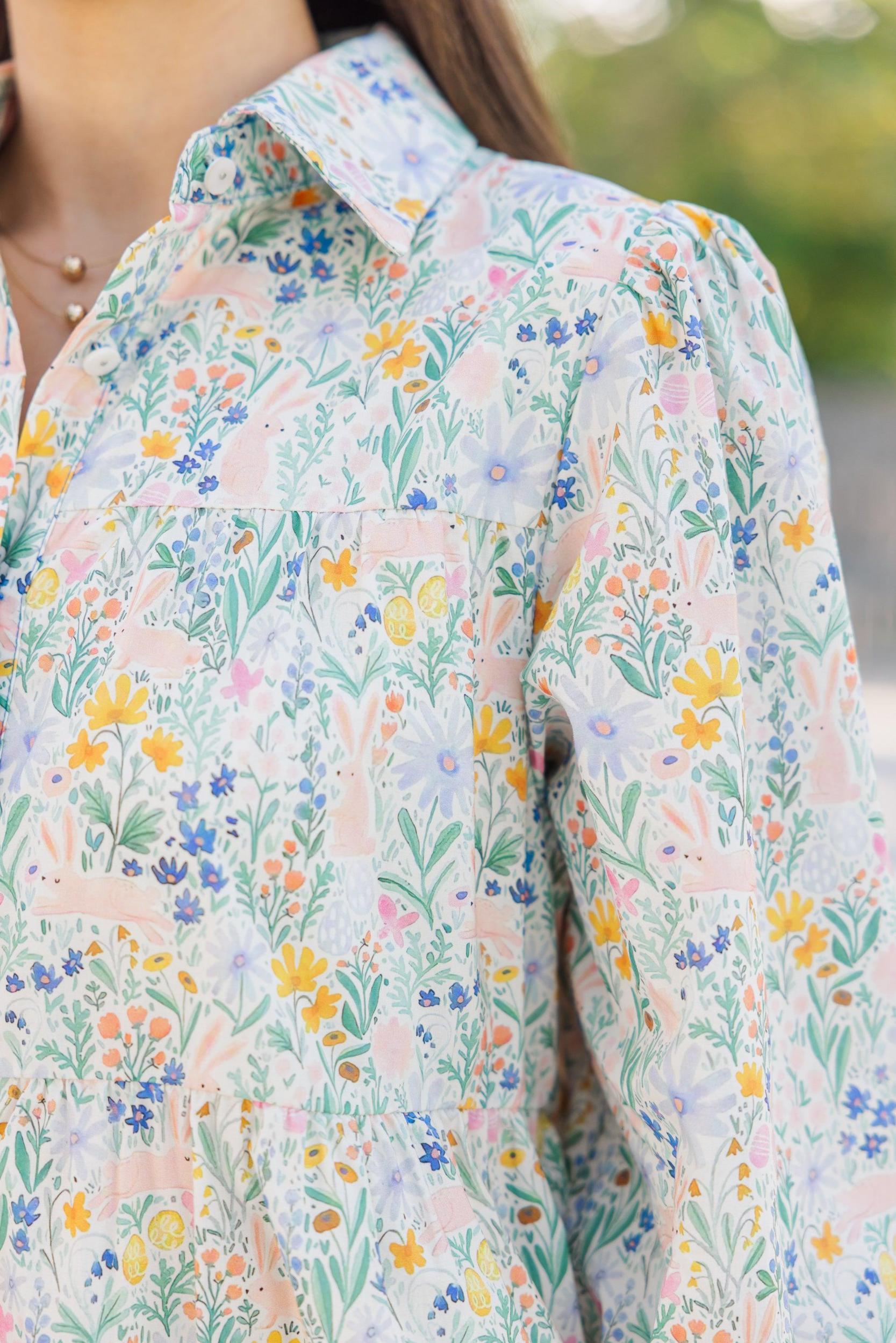 On Your Way Light Blue Easter Floral Babydoll Dress Female Product Image
