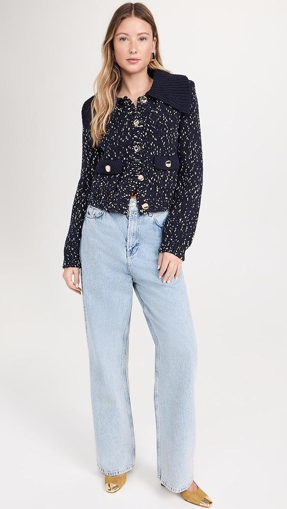Self Portrait Navy Metallic Merino Cardigan | Shopbop Product Image