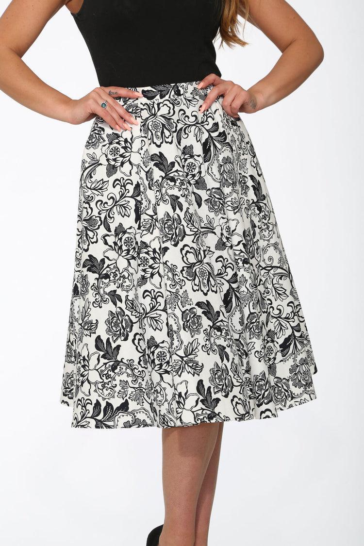 White & Black Floral Skirt Product Image