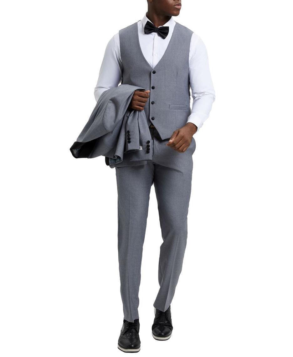 Stacy Adams - Medium Gray 3 Piece Hybrid Fit Tuxedo Satin Shawl Lapel Product Image