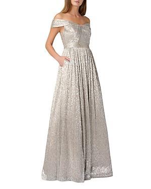 Aidan Mattox Metallic Off The Shoulder Gown Product Image