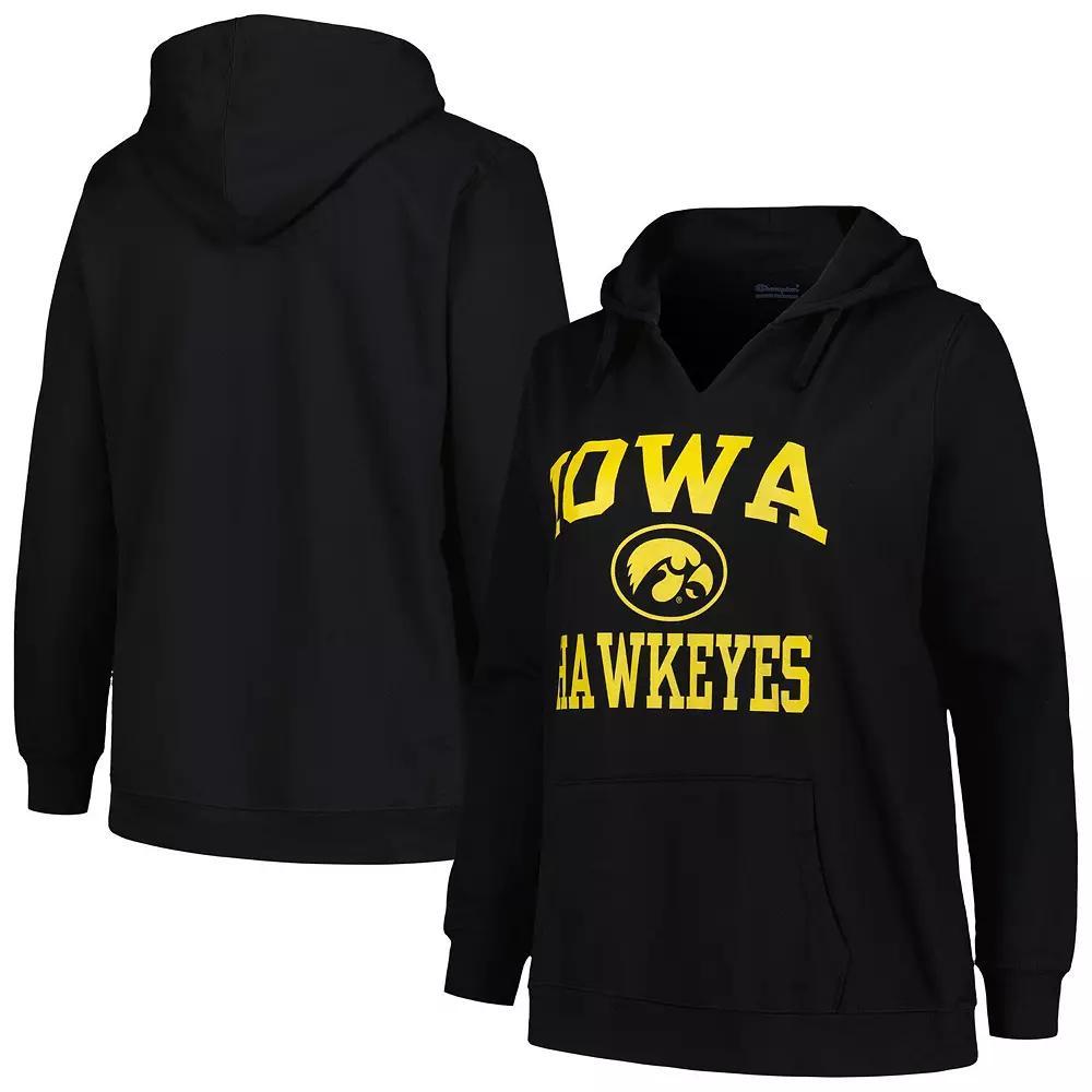 Women's Champion Black Iowa Hawkeyes Plus Size Heart & Soul Notch Neck Pullover, Size: 1XL Product Image