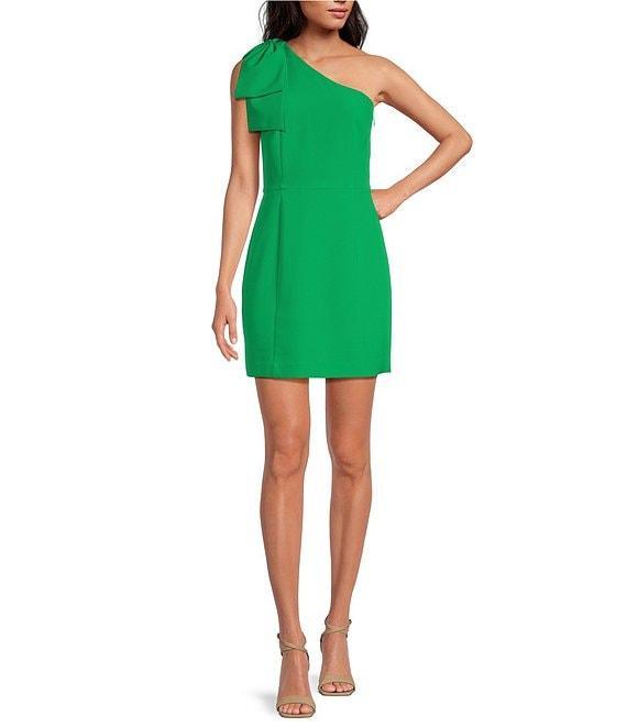 Gianni Bini Deliah One Bow Shoulder Sleeveless Sheath Crepe Mini Dress Product Image