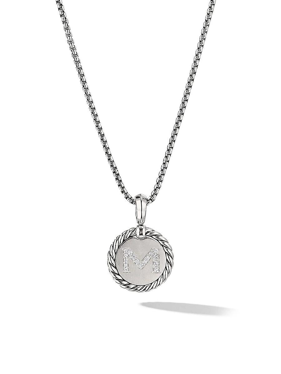 David Yurman Sterling Silver Cable Collectibles Initial Charm Necklace with Diamonds, 18 Product Image