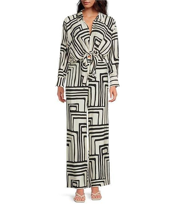 Lucy Paris Rue Geometric Print Flat Front Wide Leg Coordinating Pants Product Image