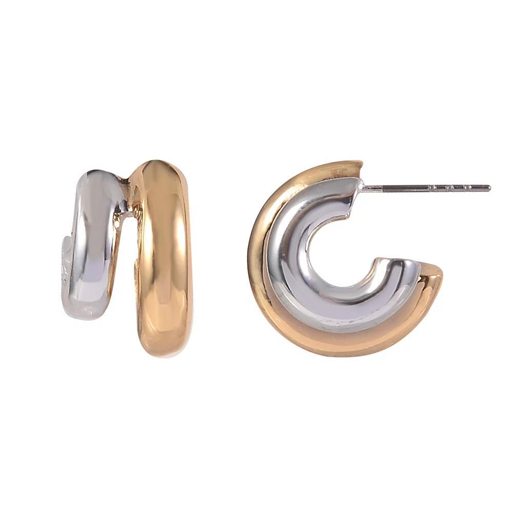 Emberly Two Tone Post Hoop Earrings, Women's, None Product Image