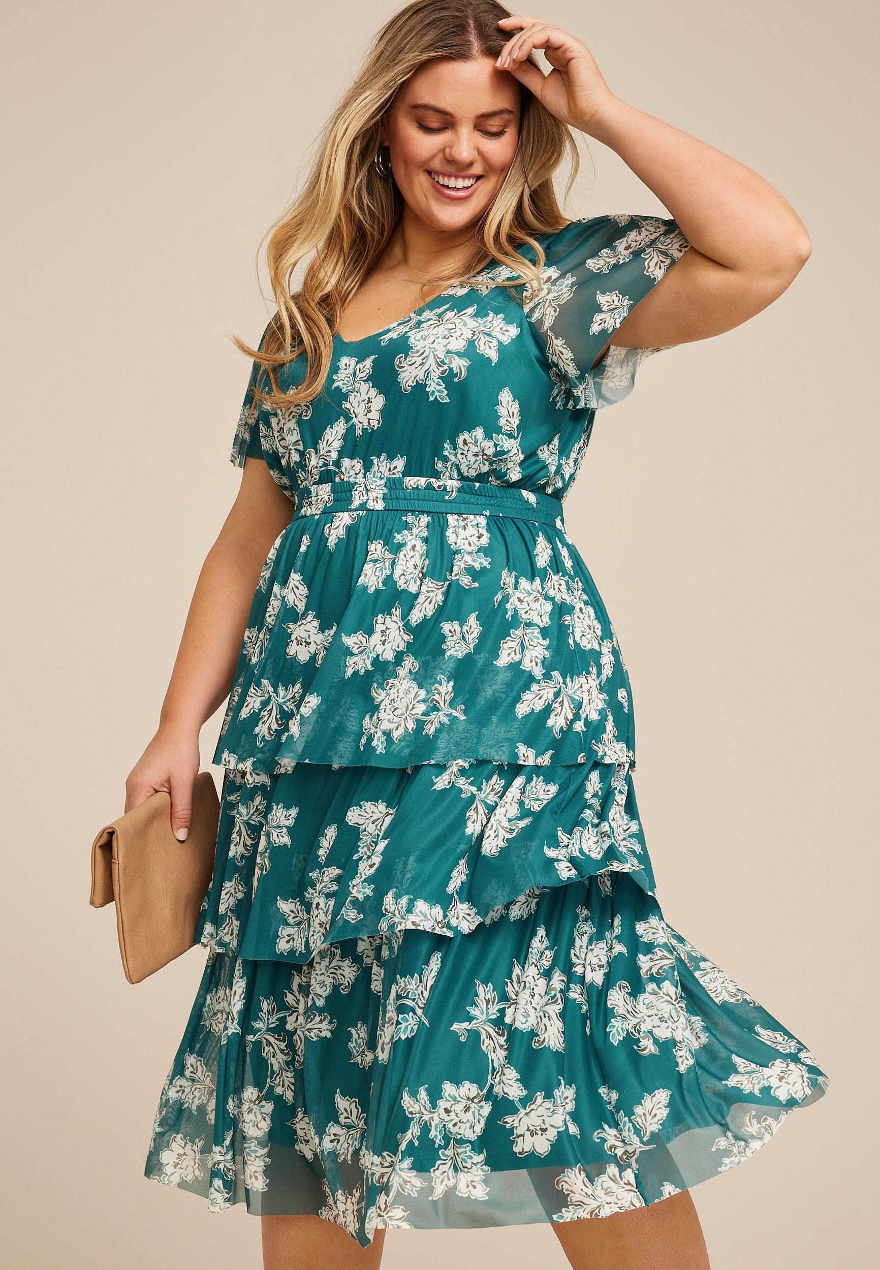 Maurices Womens Mesh Flutter Sleeve Midi Dress Green Size 3X Product Image