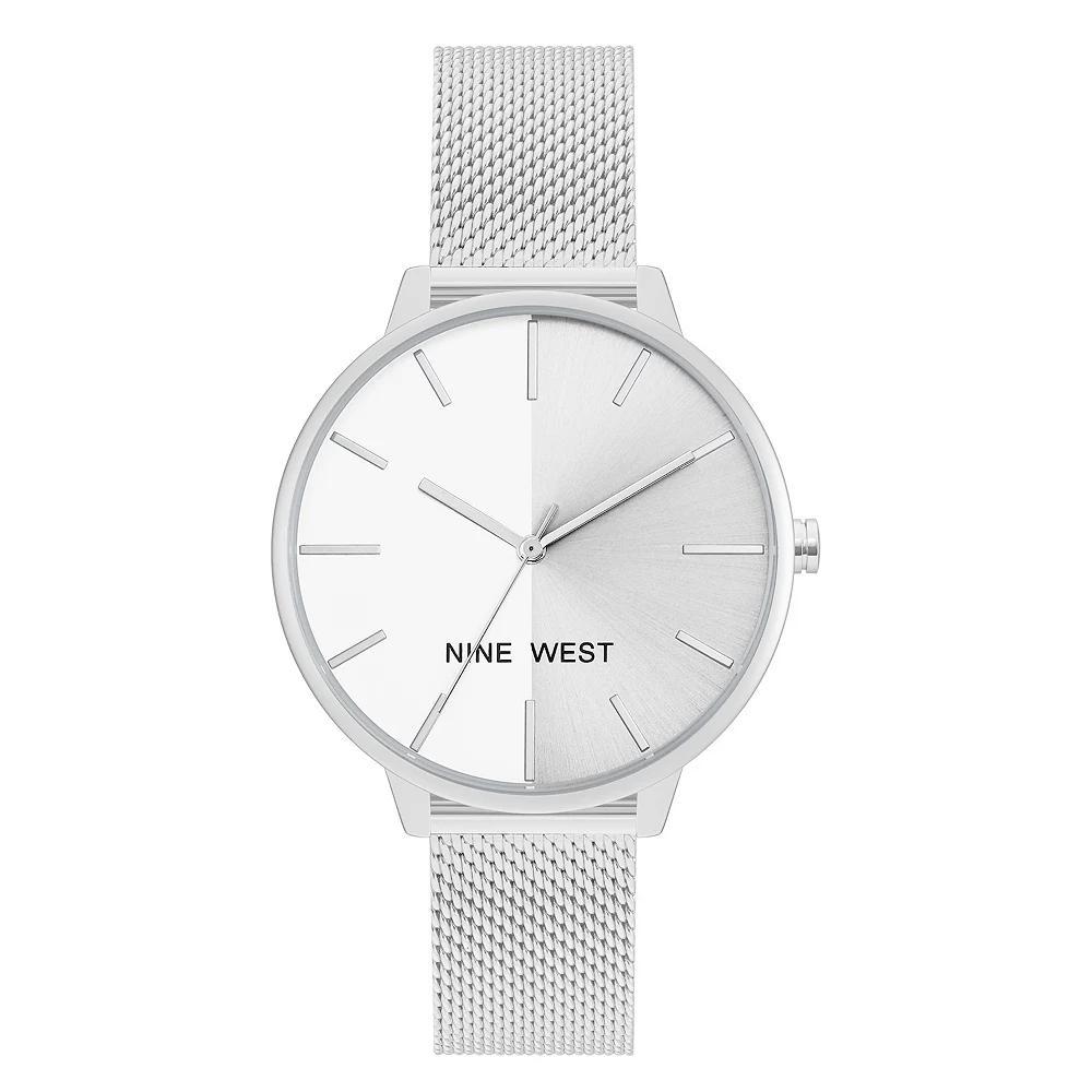 Nine West Women's Two Tone Mesh Watch, Size: Large, Silver Tone Product Image
