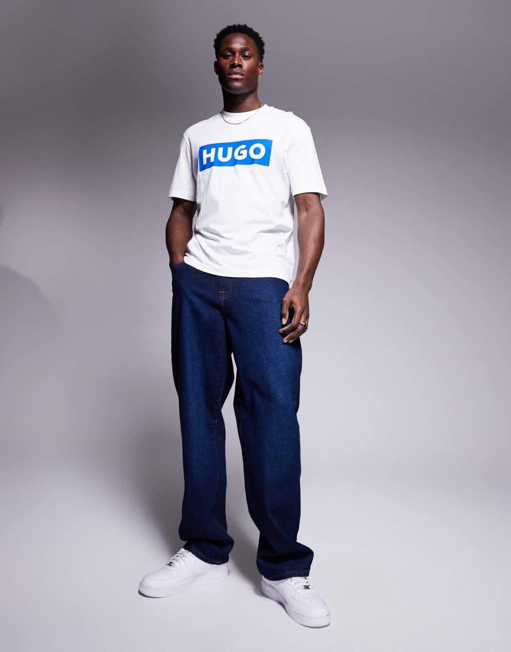 HUGO BLUE Nico chest logo t-shirt in white Product Image