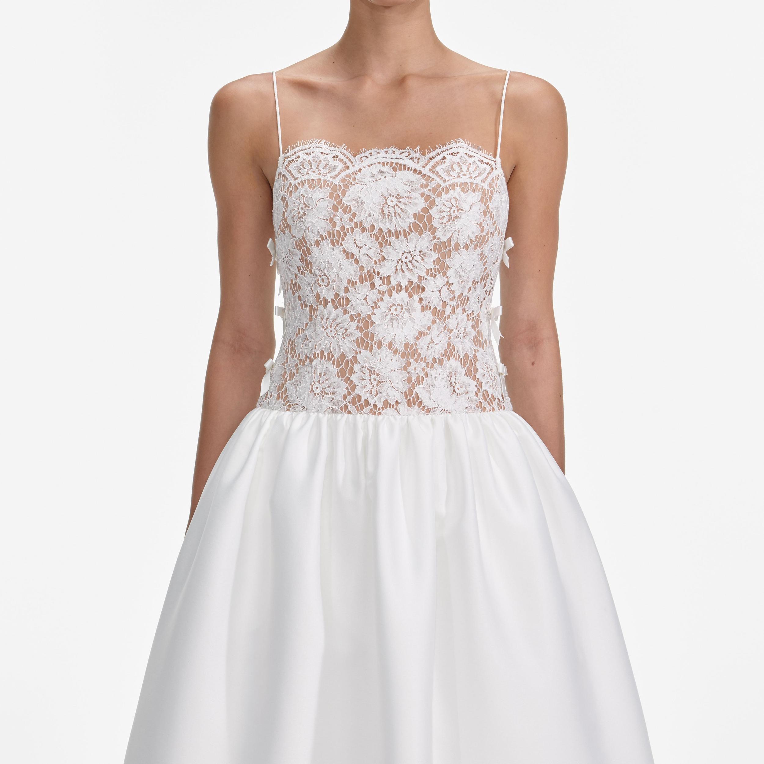 White Lace Taffeta Maxi Dress Product Image