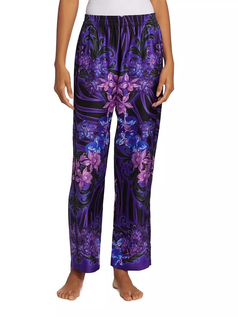 Floral-Printed Silk Pajama Pants Product Image