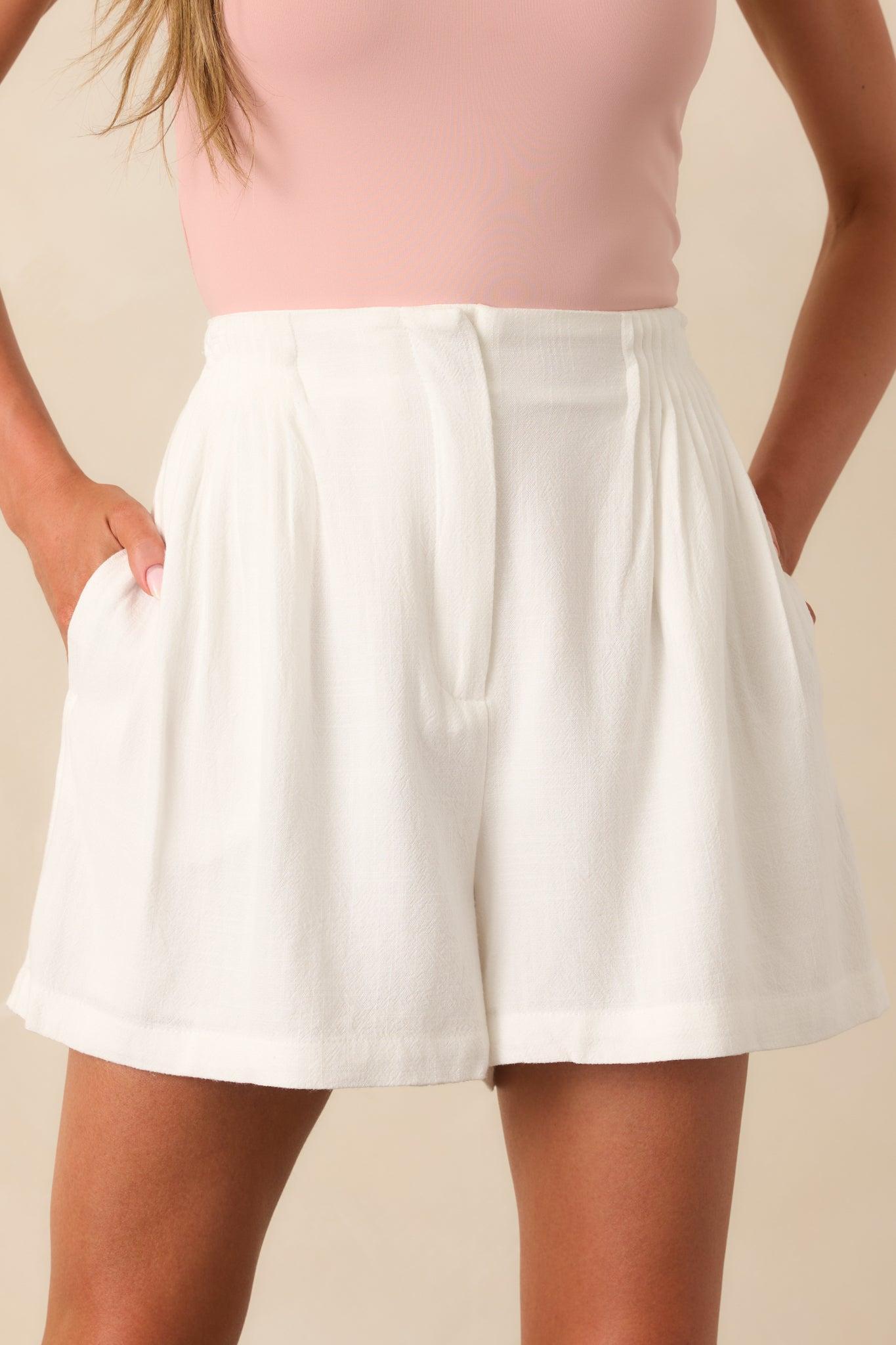 Everyday Moments White Linen Blend High Waisted Shorts Product Image