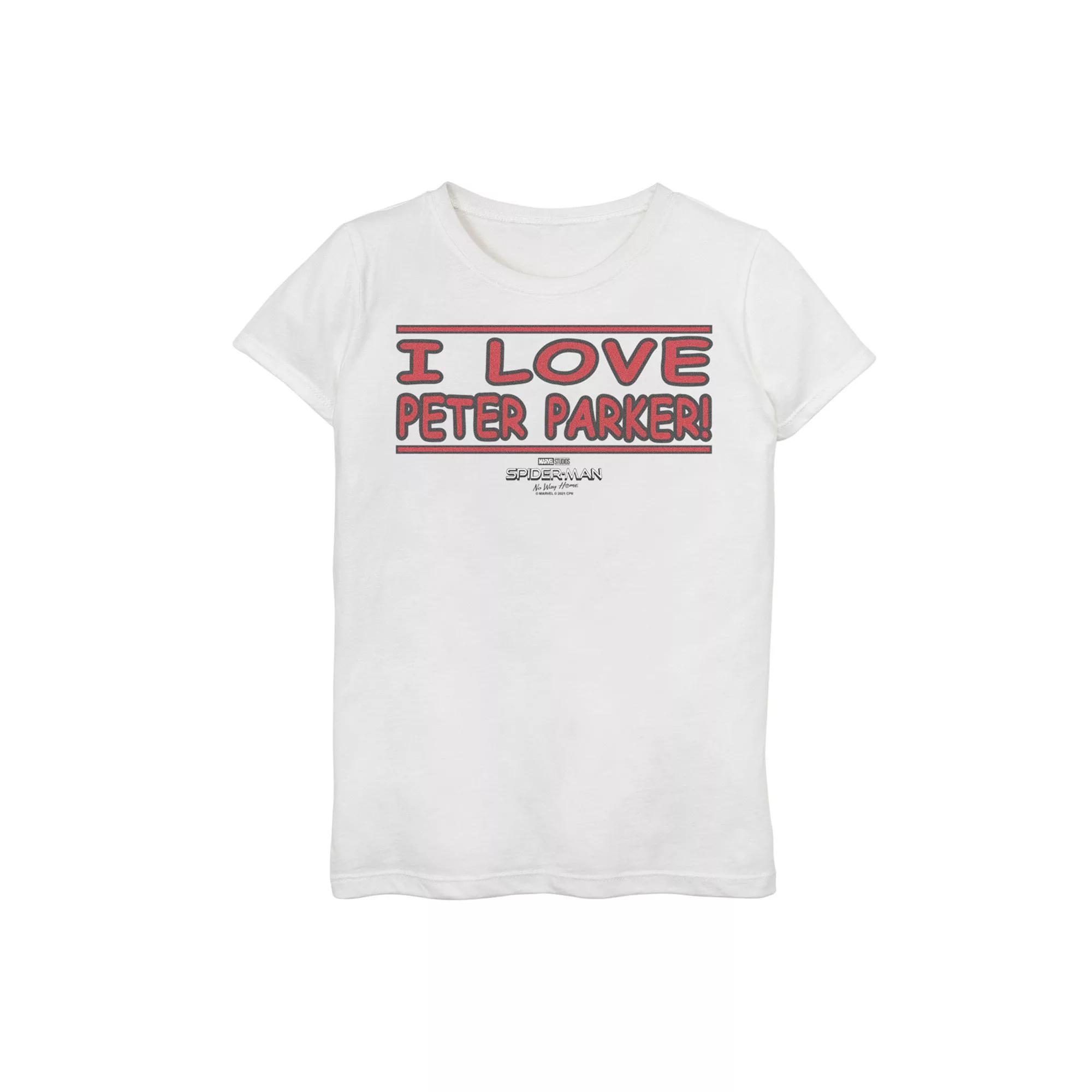 Girls 7-16 Marvel Spider-Man No Way Home I Love Peter Parker Banner Graphic Tee, Girl's, Size: Large, White Product Image