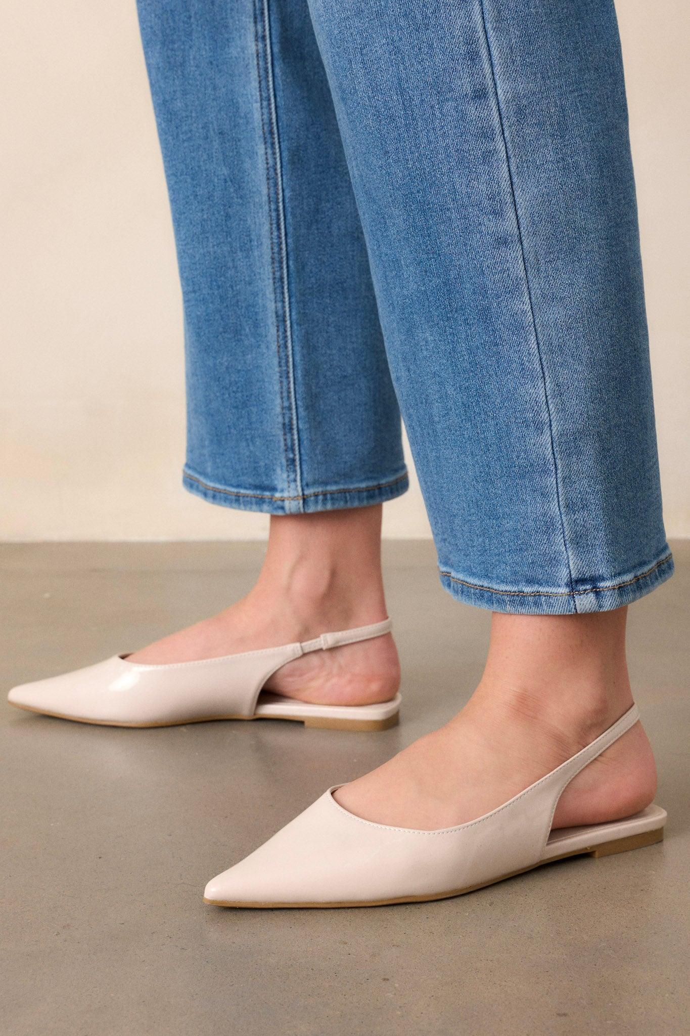 Mixed Feelings Ivory Pointed-Toe Slingback Flats Product Image