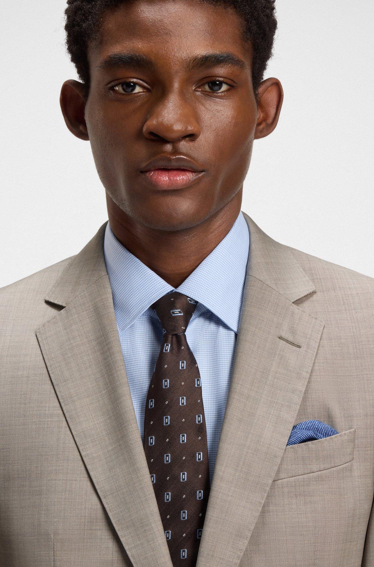 BOSS - Slim-fit three-piece suit in melange wool - Light Beige Product Image