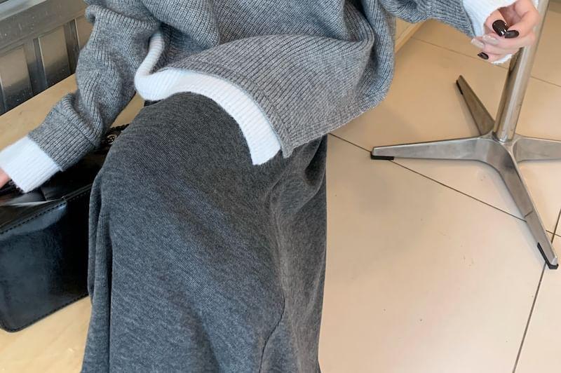 Turtleneck Two Tone Asymmetrical Oversized Sweater / Maxi A-Line Skirt Product Image