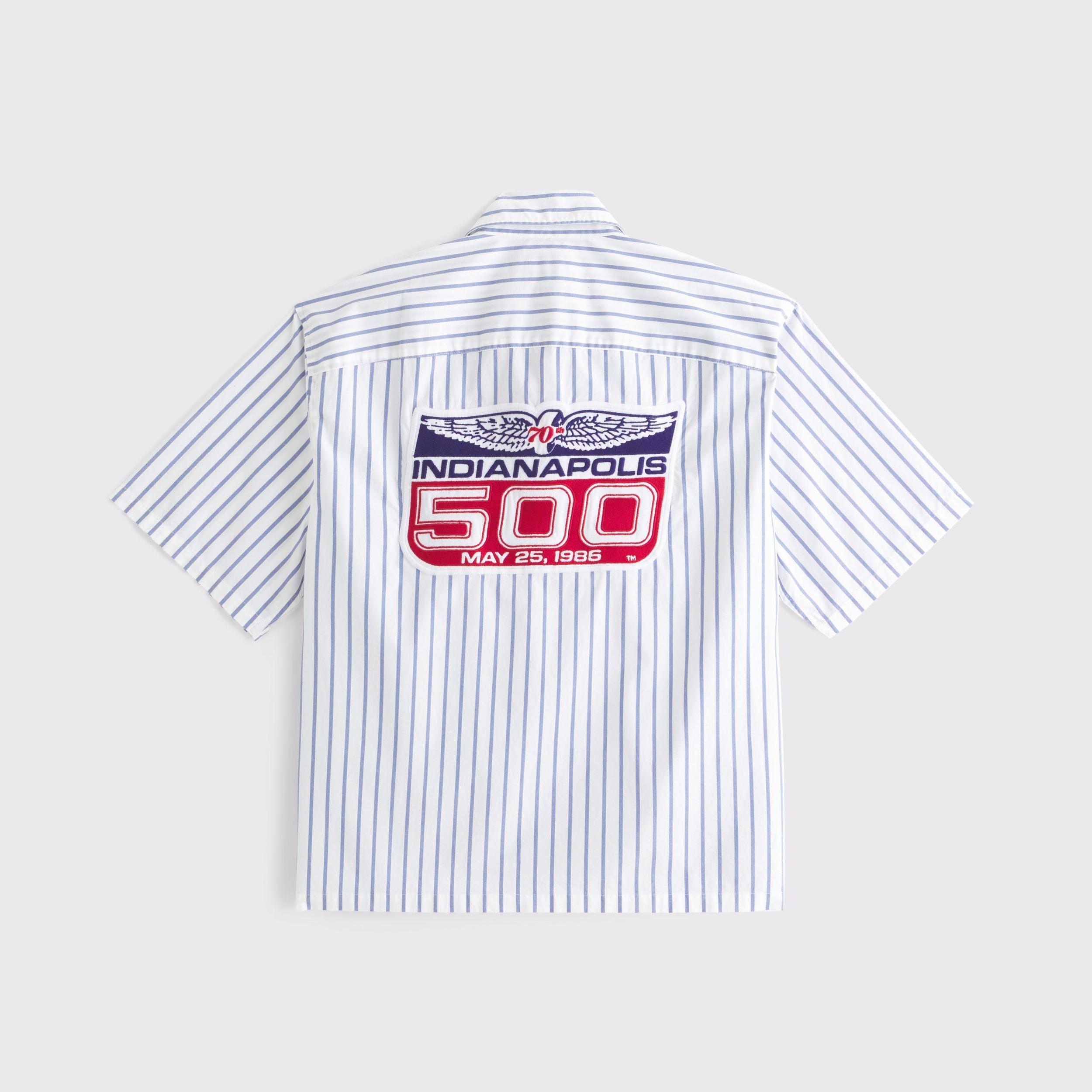 Short-Sleeve Cropped Racing Workwear Button-Up Shirt Product Image