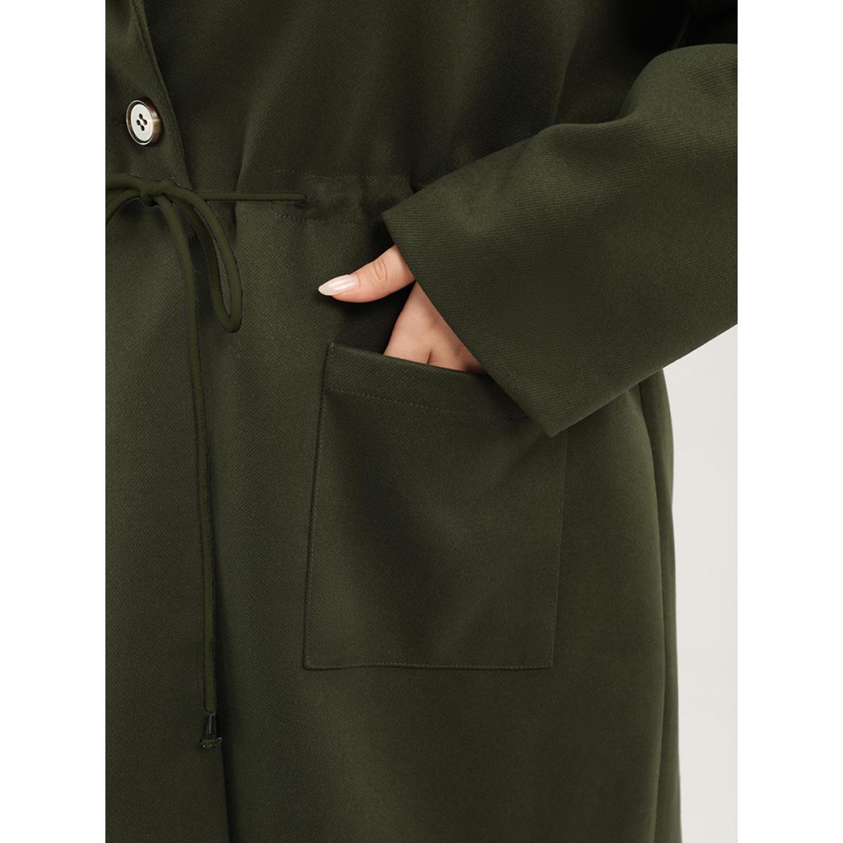 Plus Size Solid Button Up Pocket Drawstring Shirt Collar Coat Women ArmyGreen Casual Ladies Dailywear Winter Coats BloomChic 26/4X Product Image