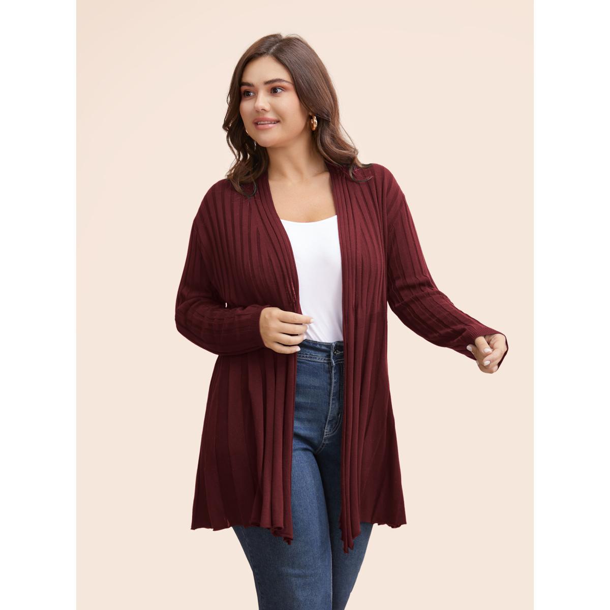 Plus Size Plain Textured Kimono Collar Cardigan Midnight Women Casual Loose Long Sleeve Everyday Cardigans BloomChic 18-20/2X Product Image