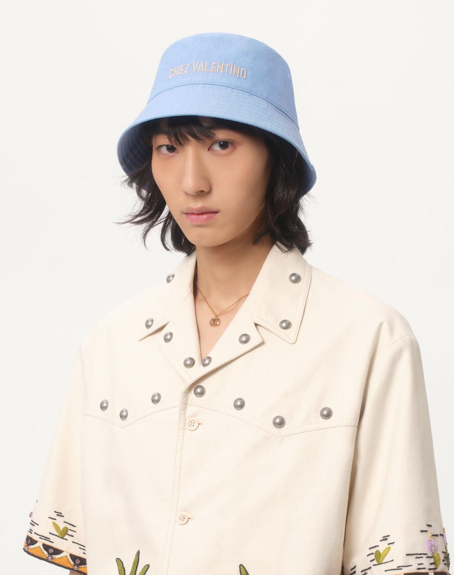 Chez Valentino Denim Bucket Hat With Embroidery Product Image