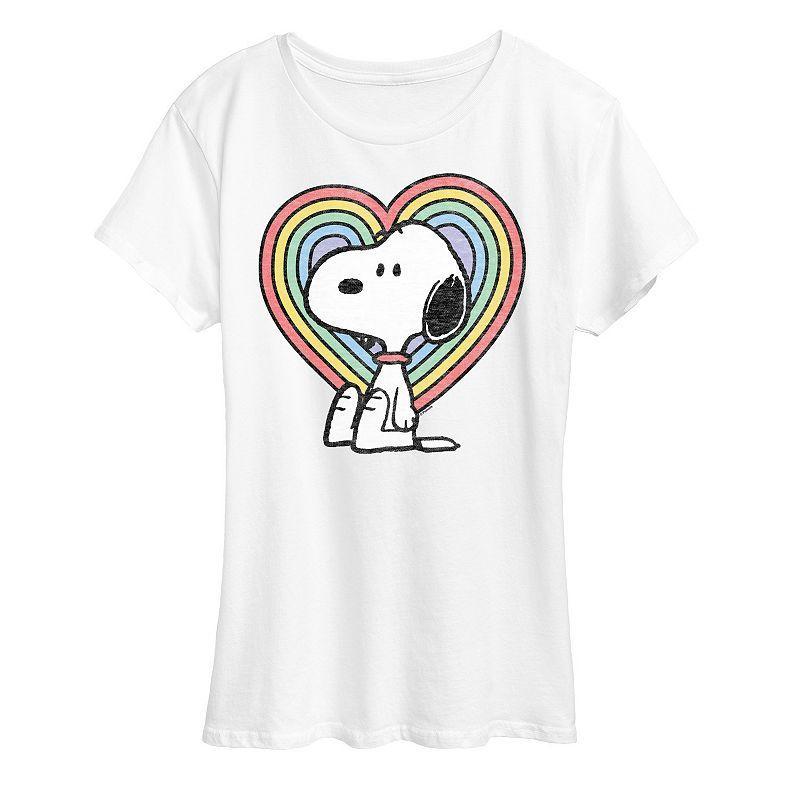 Womens Peanuts Snoopy Pastel Heart Graphic Tee, Girls Grey Royal Blue Product Image