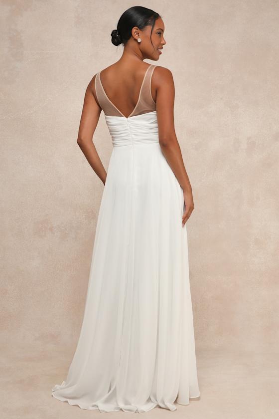 Legendary Love White Beaded Illusion Maxi Dress Product Image