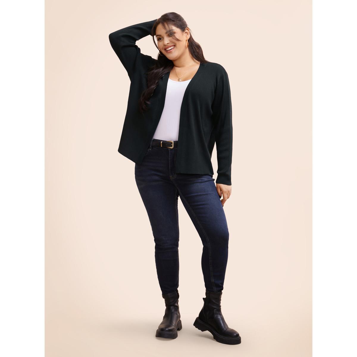 Plus Size Supersoft Essentials Solid Texture Cardigan Black Women Basics Loose Long Sleeve Everyday Cardigans BloomChic 12/L Product Image