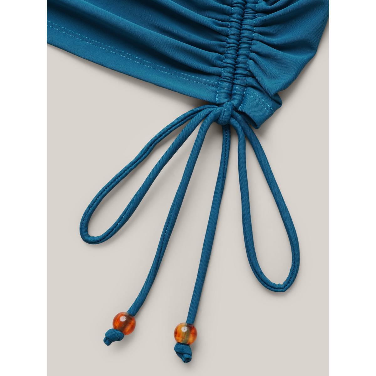 Plus Size Adjustable Drawstring Drapey One-Piece Swimsuit Women's Swimwear Cyan Beach Gathered Curve Bathing Suits High stretch One Pieces BloomChic 14-16/1X Product Image