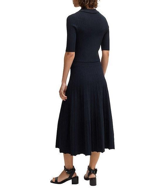 BOSS By Hugo Boss Fracie Ribbed Knit V-Neck Elbow Sleeve Fit-And-Flare Midi Dress Product Image