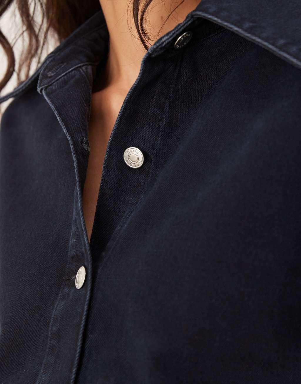 ASOS DESIGN oversized denim shirt with elongated collar Product Image