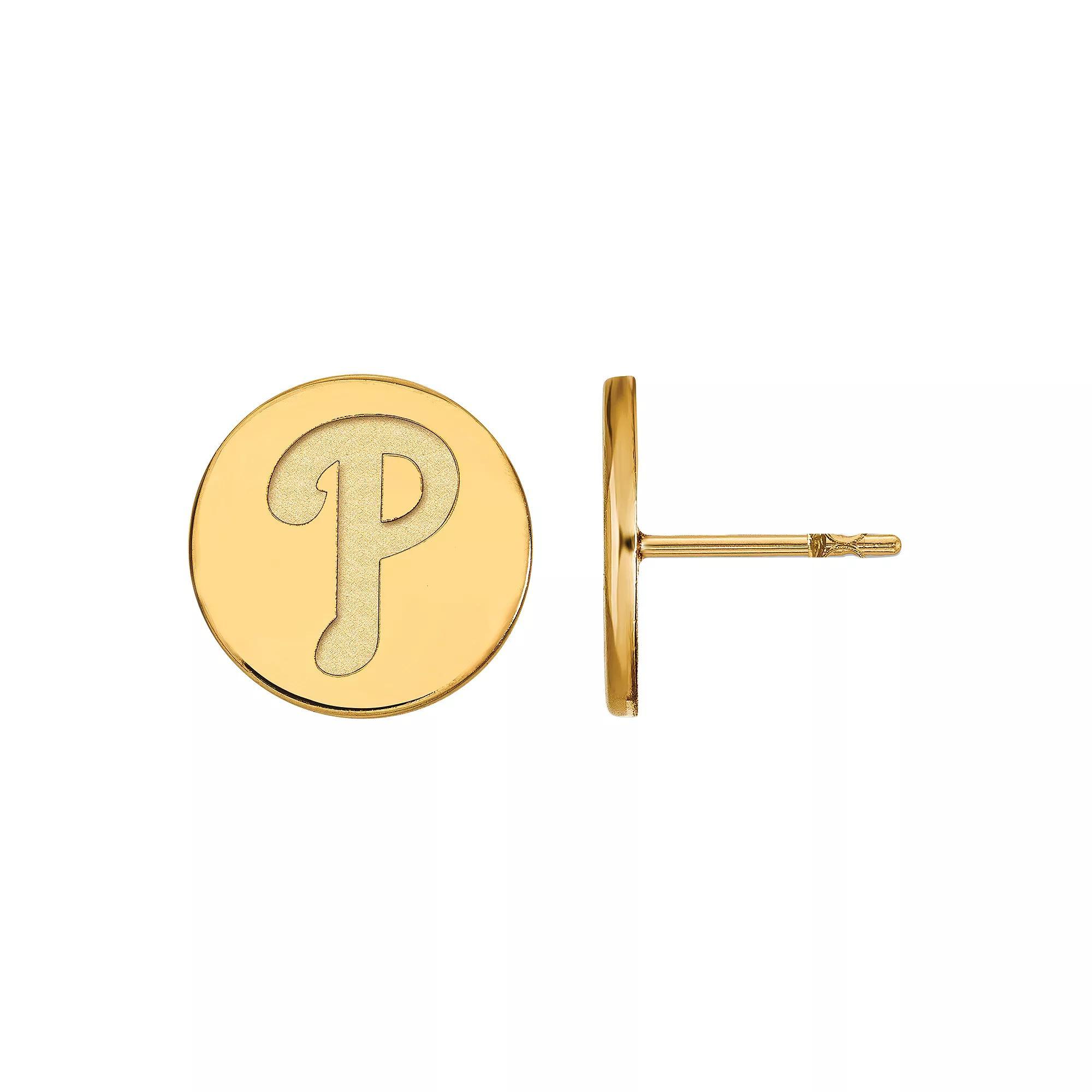 LogoArt Sterling Silver Philadelphia Phillies Small Disc Earrings, Womens Gold Tone Product Image
