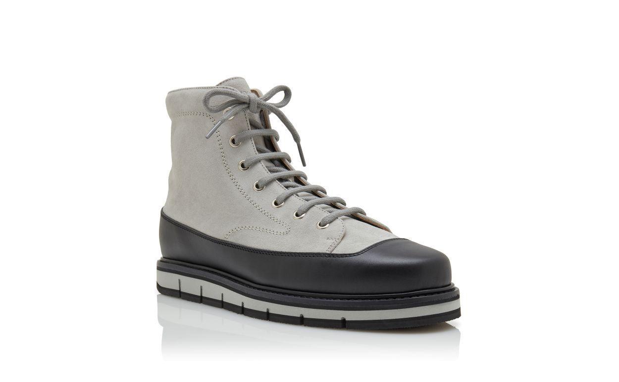 OLYMPOHI Grey and Black Calf Suede Ankle Boots Product Image