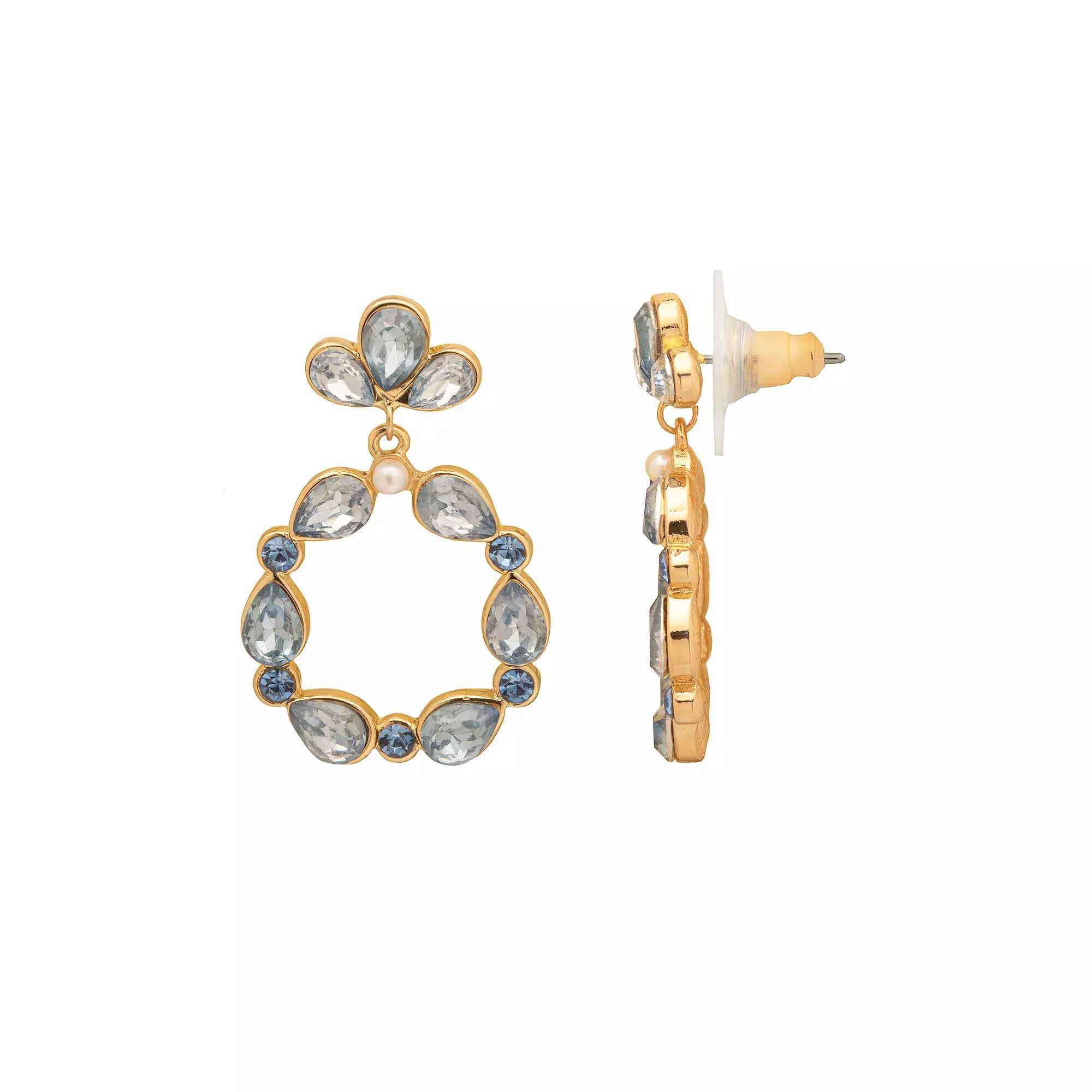 LC Lauren Conrad Gold Tone Hoop Drop Earrings, Womens, Blue Product Image
