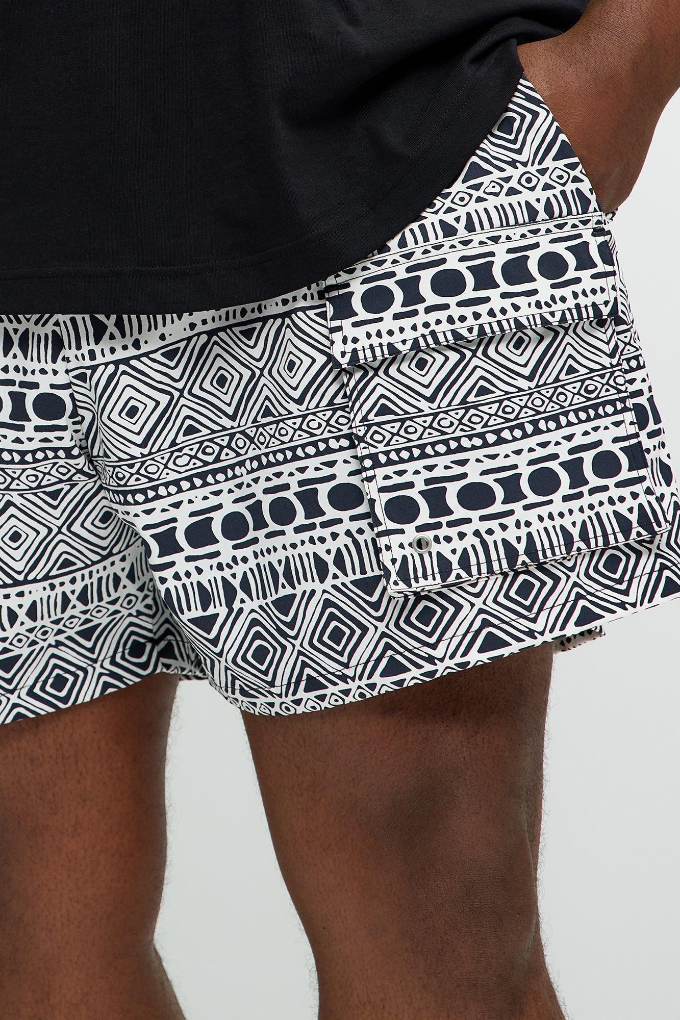 Attract Abstract Cargo Swim Mid Trunk - Black/White Product Image