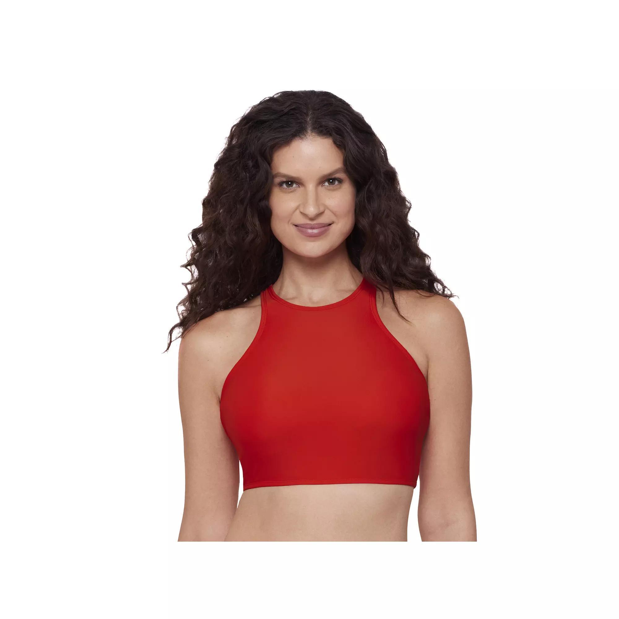 Women's Eco Beach High Neck Strappy Back Longline Bikini Top, Size: Large, Habanero Product Image