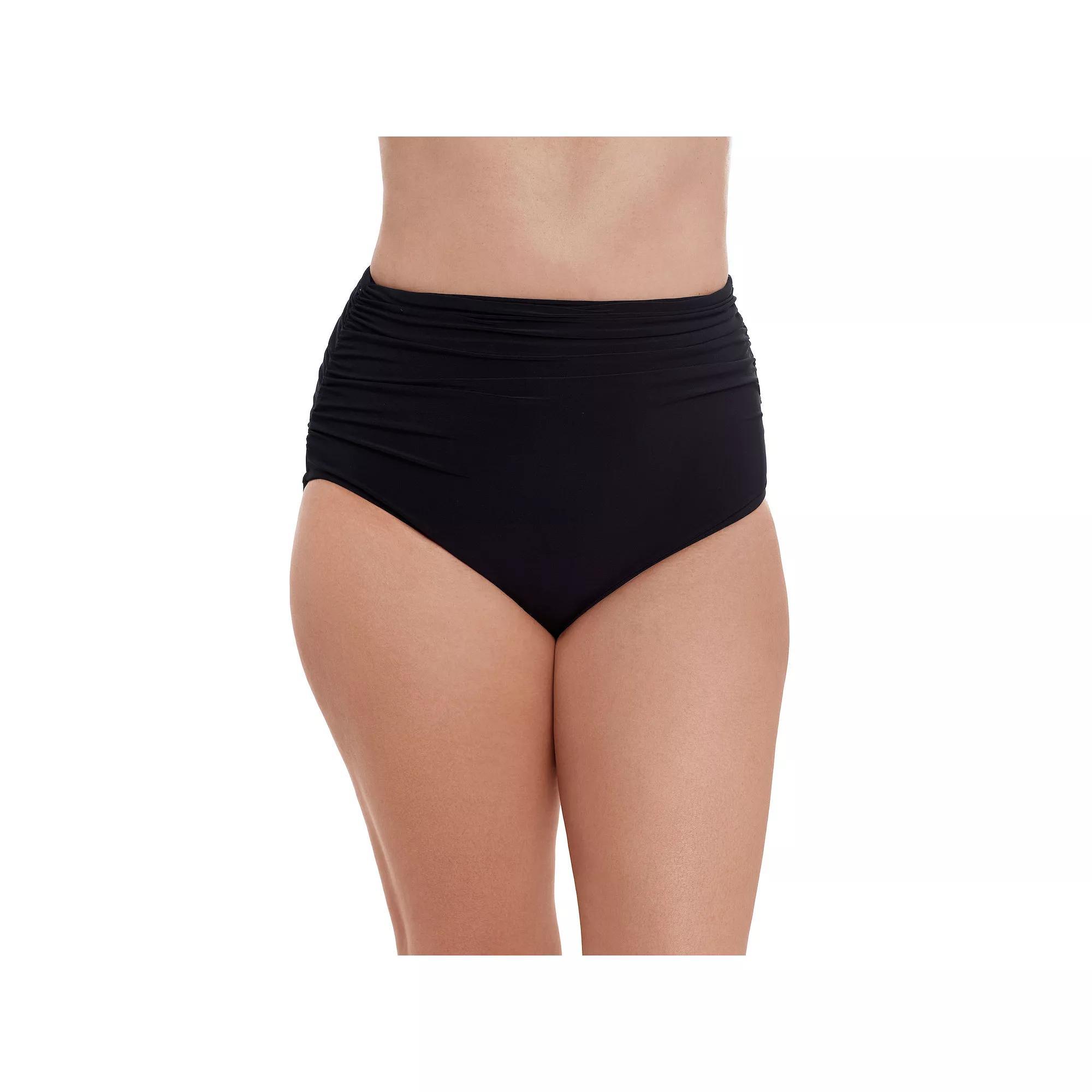 Women's Trimshaper Shirred High Waist Brief Swim Bottoms, Size: 18, Black Product Image