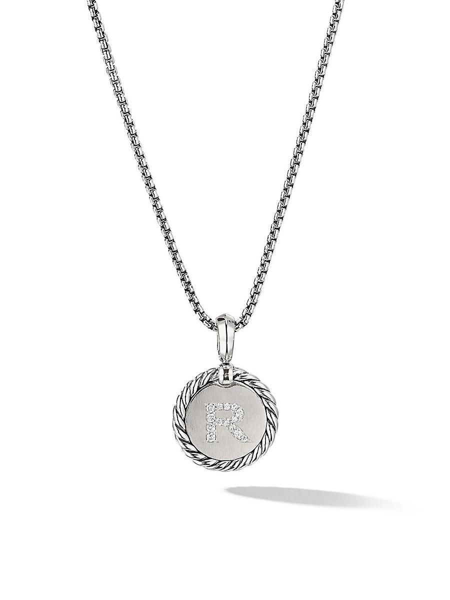 David Yurman Sterling Silver Cable Collectibles Initial Charm Necklace with Diamonds, 18 Product Image