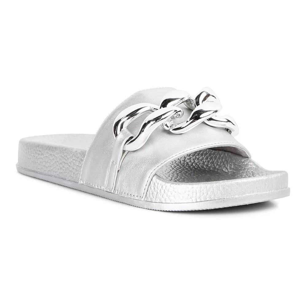 London Rag Women's Ishtar Metallic Chain Metal Slide Sandals, Size: 7, Silver Product Image