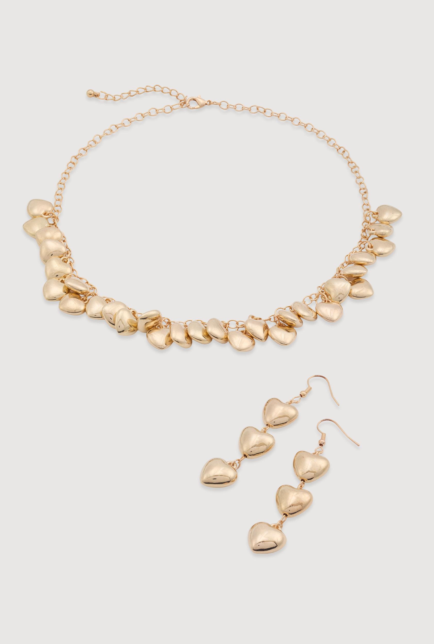 Metallic Puff Heart Necklace and Drop Earrings Set Female Product Image