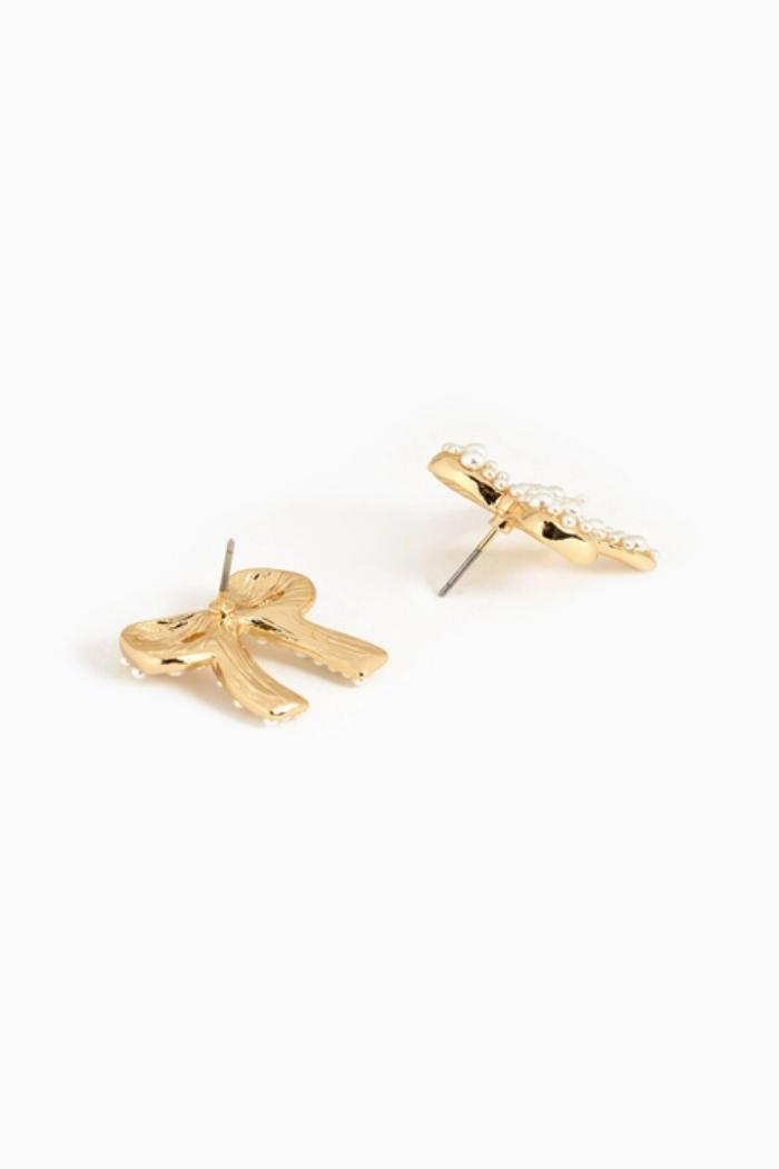 Organic Pearl Pave Bow Earrings Product Image