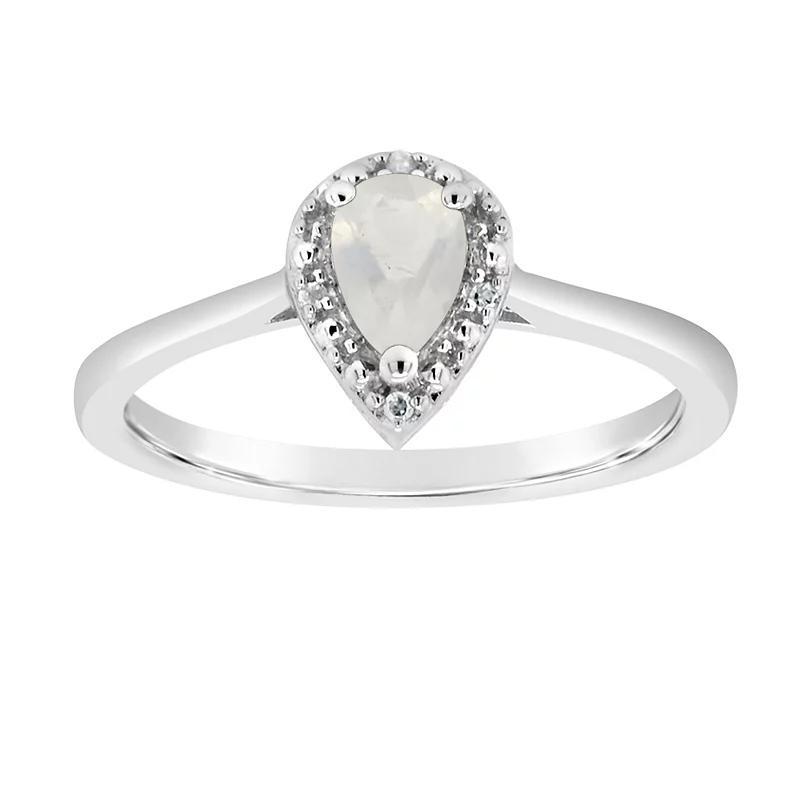 Celebration Gems Sterling Silver Pear Shaped Diamond Accent Frame Ring, Womens Moonstone Product Image