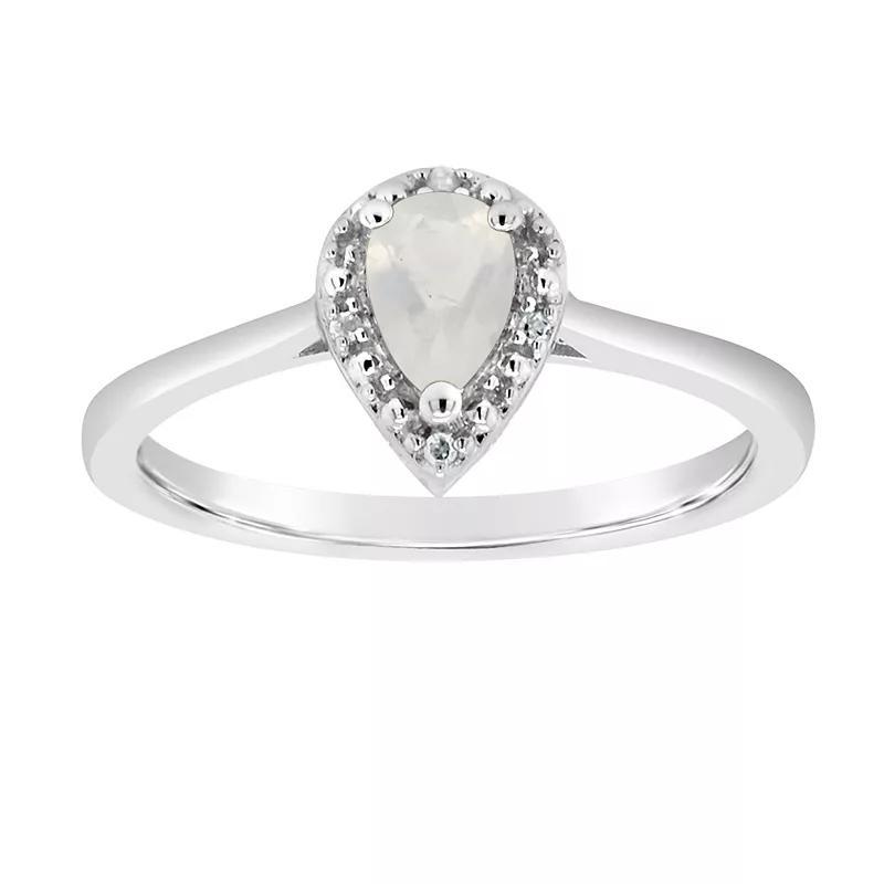 Celebration Gems Sterling Silver Pear Shaped Diamond Accent Frame Ring, Womens Moonstone Product Image
