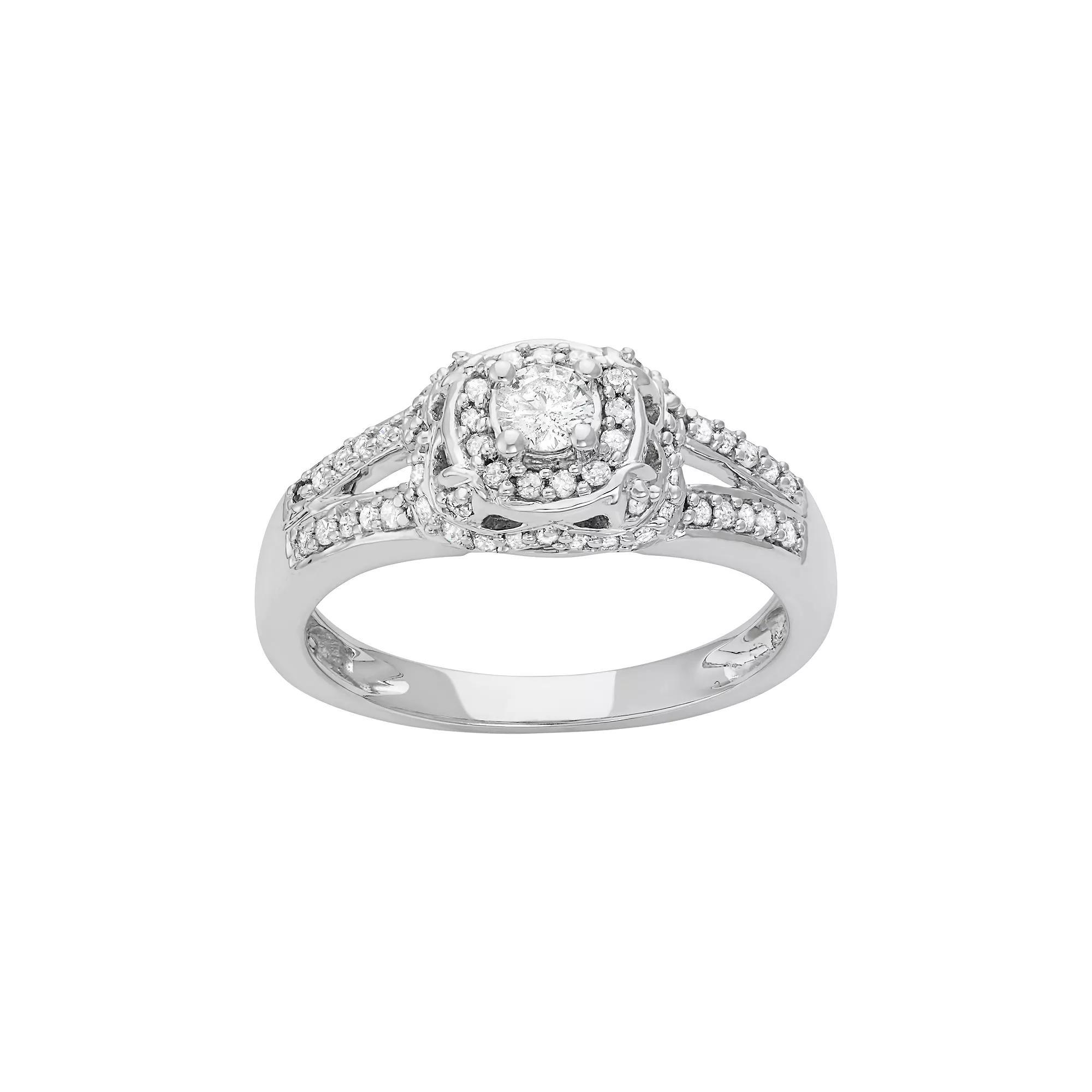 14k White Gold 1/2 Carat T.W. Diamond Tiered Halo Engagement Ring, Women's, Size: 9 Product Image