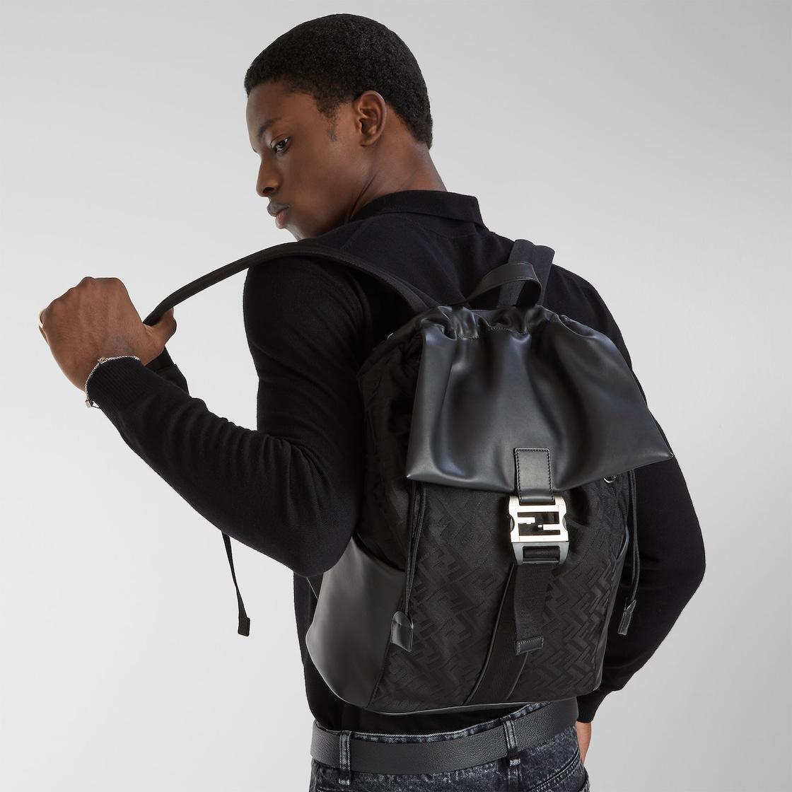 Fendi Flux Backpack Black leather and black FF nylon bag Product Image