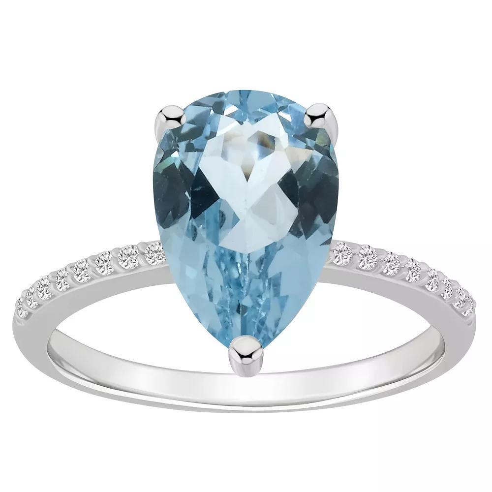 Alyson Layne 14k White Gold Pear Shape Sky Blue Topaz & 1/10 Carat T.W. Diamond Ring, Women's, Size: 8 Product Image