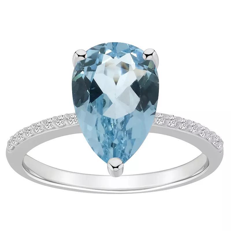 Alyson Layne 14k White Gold Pear Shape Sky Blue Topaz & 1/10 Carat T.W. Diamond Ring, Women's, Size: 8 Product Image