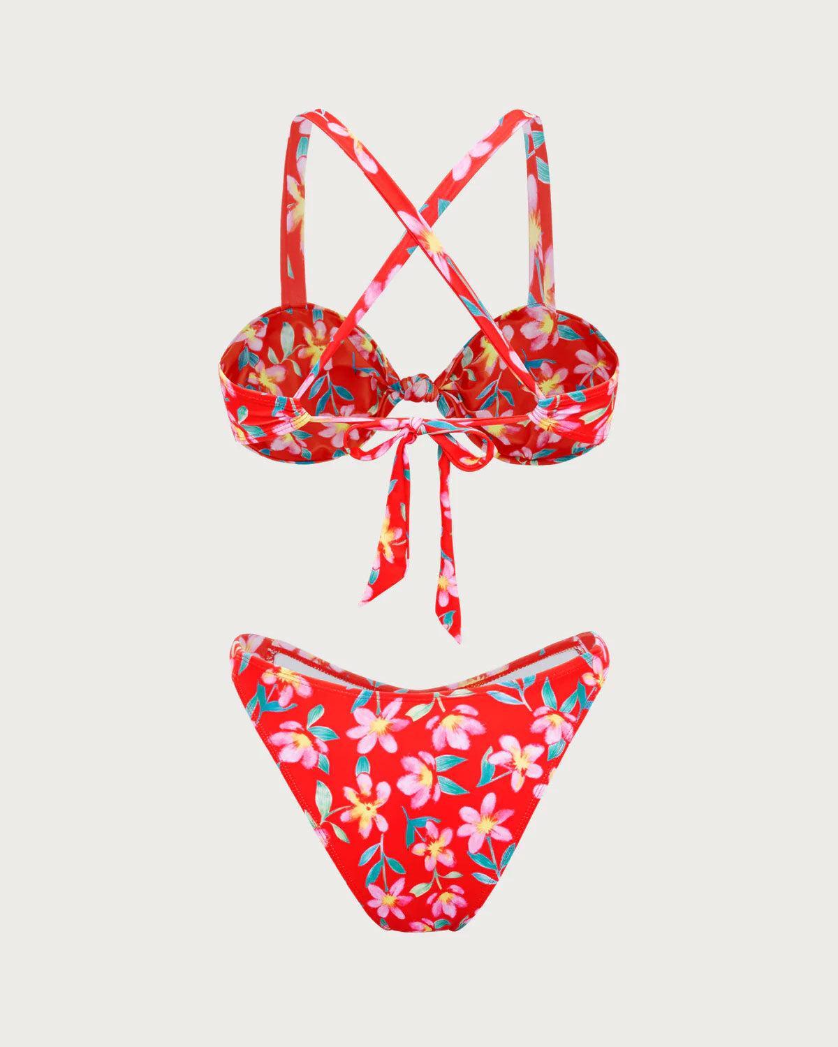 Red Floral Criss-Cross Bikini Set Product Image