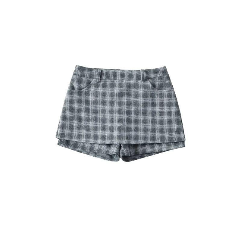 High Waist Plaid Mini Skort Product Image