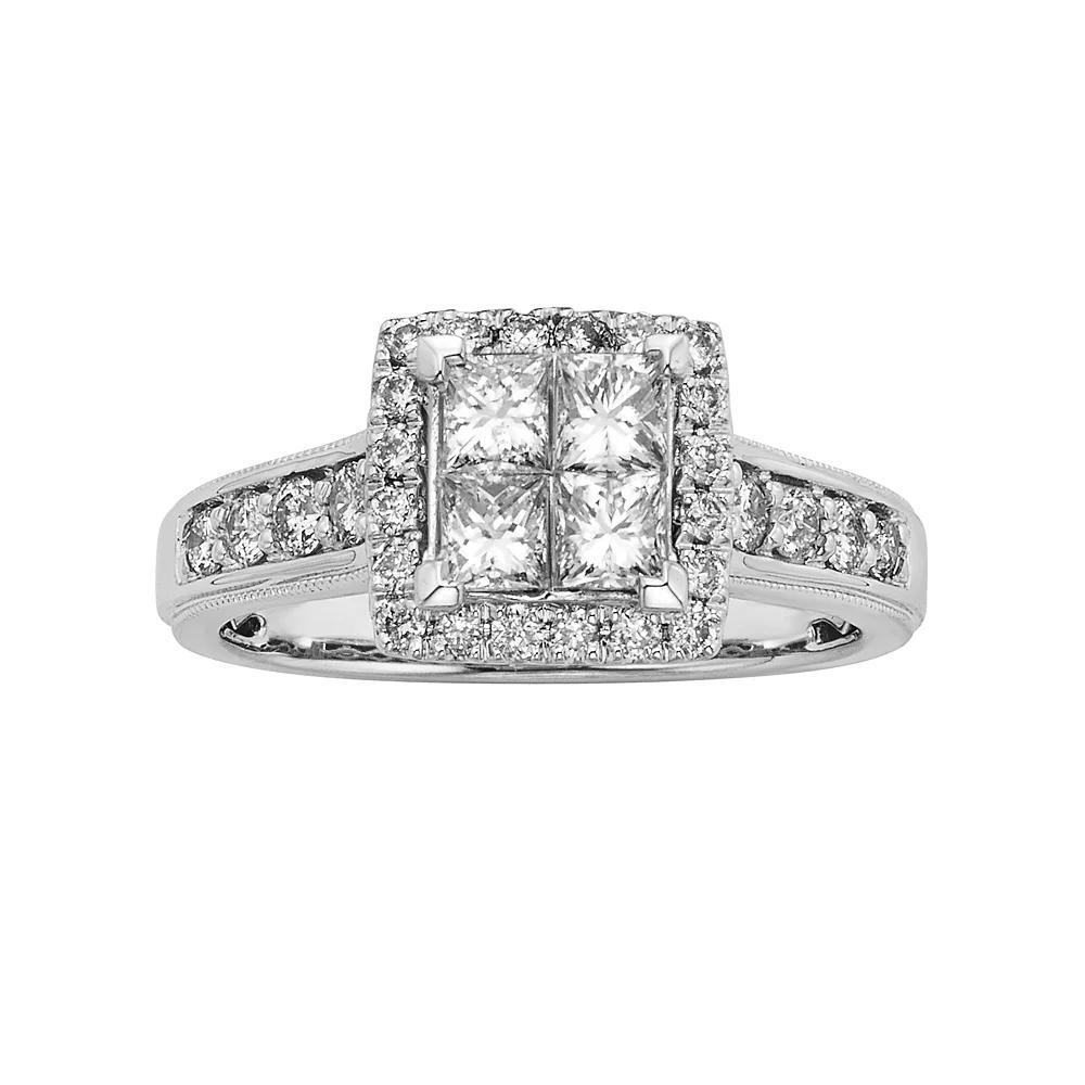 The Regal Collection IGL Certified Diamond Square Halo Engagement Ring in 14k White Gold (1 ct. T.W.), Women's, Size: 5 Product Image